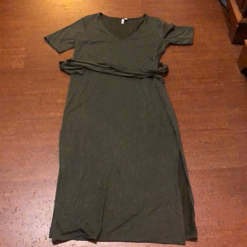 ASOS olive green long T-shirt dress with two side slits